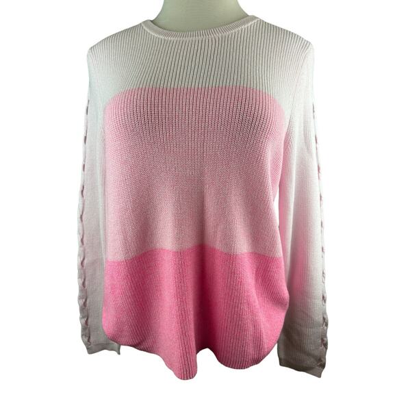Lilly Pulitzer Carin Sweater Knit Pink Ombre Colorblock Eyelet Sleeves Size XL - Picture 2 of 13